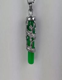 11 green Jade pendant necklace Long Zhu pendant Colour retention plated silver jade dragon pillars whole C22947903