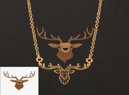 Stainless Steel Reindeer Necklace Deer Antlers Pendant Animal Chains Hollow Straight Fold Necklaces Fashion 2021 Jewelry4468975