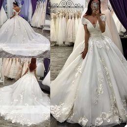 L'elegante pizzo di spalla con abiti offspili applique back sweep treno di abito da sposa per matrimoni su misura per il castello vestido de nolia