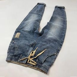 Men's Jeans Summer Korean Fashion Denim With Elastic Waist And Harem Pants Design Drawtring Vintage Baggy Man