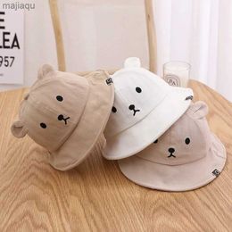 Caps Hats Spring and Summer Baby Bucket Hat Cute Bear Ear Newborn Panama Hat Solid Color Outdoor Beach Childrens Baby Boy Girl Sun HatL240429