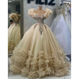 Ebi Pearls Beaded Aso April Quinceanera Dresses Sequined Lace Sheer Neck Ball Gown Crystals Prom Evening Party Pageant Birthday Gowns Dress Zj0238 s