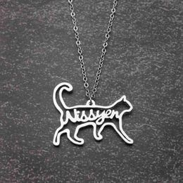 Pendant Necklaces Personalized Name Necklace Cat shaped Pendant Necklace Customized Jewelry with Name Animal Commemorative GiftWX