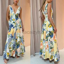 Basic Casual Dresses Designer Dress Summer Leisure Printed Women's Sleeveless Large V-neck Large hem Dress