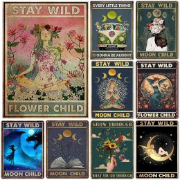 Decorations Vintage Metal Tin Signs Stay Wild Flower Child Moon Child Wall Decor for Home Garden Bars Cafe Clubs Retro Posters Plaque