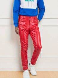 Spring and summer lightweight mens gemstone red leather pants youthful energetic party 240419