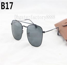 New Arrival 3557 Brand Designer Black Sunglasses for Man Women Metal Frame Glass Lenses 54mm Square gafas de sol with Original Box1239701