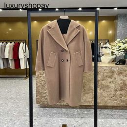 Maxmaras Cashmere Coat Womens Wool Coats 2024 Autumn and Winter Stars Same Style 101801 Camel Double Breasted High End Silhouette Long Outwea
