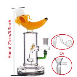 Heady Glass Tobacco Bong Banana Shape Hookahs Oil Dab Rigs Showerhead Perc Water oil burner Pipes 14mm Female Joint Unique Bongs With tobacco Bowl