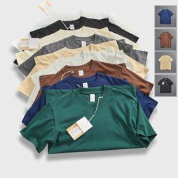 Solid color cotton summer short sleeve Tshirt men seamless bucket woven sweat absorption breathable American retro half sle 240428