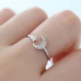 Cluster Rings CAOSHI Teen Girl Fashion Open Ring Stylish Gift Daily Accessories With Moon And Star Design Metal Silver Colour Jewellery For