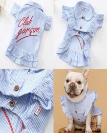 New pet clothes fashion striped embroidery printing skirt comfortable dog lace skirt pet club striped embroidery dress factory dir3665665