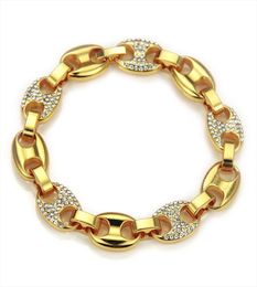 11mm Coffee Beans Link Chain Hip hop GoldSilver Link Fashion Rhinestone Punk Bracelet Charms Men Women Jewelry Gift 21cm6692177