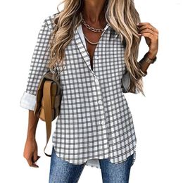Women's Blouses Plaid Cheque Print Casual Blouse Long-Sleeve Black Lines Modern Womens Loose Oversize Shirt Design Top Birthday Gift