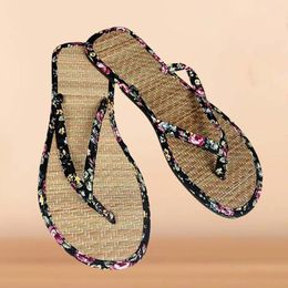 Slippers Clip Toe Straw Mat Flat Flip Flops Floral Slip-on Artisanal Fashion Breathable Walking Women Zapatos Mujer