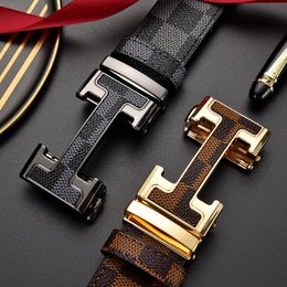 Men's belt new business casual leather belt high-end men's automatic buckle belt fashion letter logo exterior decoration