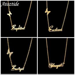 Pendant Necklaces Atoztide Multi custom Name Matte Necklace All Stone Butterfly Chain Stainless Steel Womens Pendant Jewellery GiftsWX