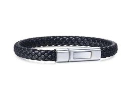 Charm Bracelets Mens Leather Black Braided Cord Rope Stainless Steel Clasp Bracelet For Men 5mm Fashion Jewelry HLB7386366365