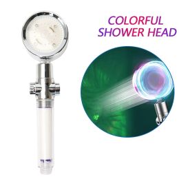 Set LED Shower Head Pressurised Temperature Saving Control Colourful Light Handheld Big Rain Bath Showers For Bathroom Accessories