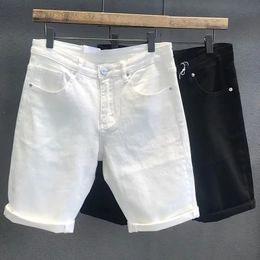 Summer Mens Loose Straight Denim Shorts White Black Casual Knee Length Jeans 240422