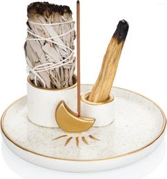 Candle Holders 4 In 1 Incense And Holder For Burning Palo Santo - 5.9" Ceramic Ash Catcher Tray Meditation Room