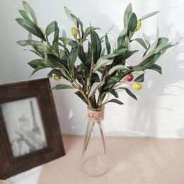 Decorative Flowers Simulation Olive Branch Green 3-fork Leaf Accessories Plant Home Wedding Decorations Fake Plants