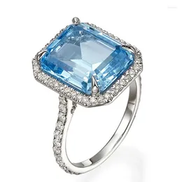 Wedding Rings 2024 Luxury Sky Blue CZ Stone Bridal Graceful Anniversary Gift Ring For Wife Brilliant Women Classic Jewellery