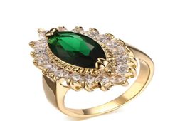 Teardrop Shaped Women Ring Inlaid Green Crystal 18k Yellow Gold Gilled Elegant Lady Girlfriend Finger Band Ring Gift Size 88749123