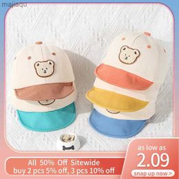 Caps Hats Cute Bear Baby Leather Hat Cartoon Kindergarten Soft Edge Baseball Hat Fashion and Casual Baby Hat Outdoor Sun Vision Korean Baby Hatl240429