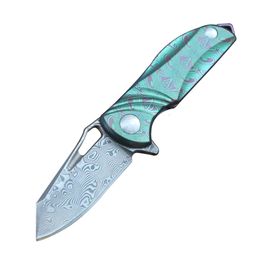 Mini HA013 Damass Leather Steel Titanium Handle Outdoor Camping Survival Mini Folding Knife with Necklace