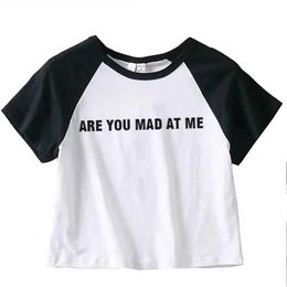 Women's T-Shirt Interesting Y2k T-shirt are you crazy about me? graphic printed crop top sexy and cute baby T-shirt fairy pleated T-shirt womens clothingL2404