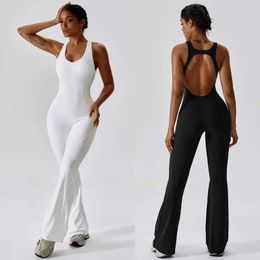 Women's Tracksuits Summer sports jumpsuit dance Training Bell bottom womens one-piece sports suit womens sportswear Y240426