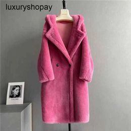 Maxmaras Teddy Bear Coat Womens Cashmere Coats Wool Winter 2024 New Hooded m Same Style Particle Sheep Fleece Lamb Fur Grass RMTK