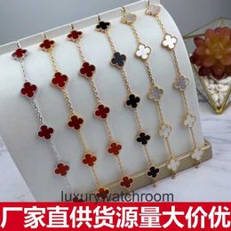 High End Jewellery bangles for vancleff womens S925 sterling silver Fourleaf clover five flower bracelet Small luxury red lucky doublesided white fritillary Carneli