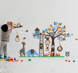 Large Tree Animal Wall Stickers for Kids Room Decoration Monkey Owl Fox Bear Zoo Stickers Cartoon DIY Children Baby Home Decal Mur7686390