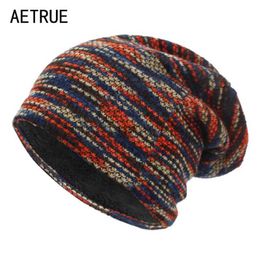 Beanie/Skull Caps AETRUE Knitted Hat Women Skullies Beanies Winter Hats For Men Bonnet Striped Caps Warm Baggy Soft Female Wool Male Beanie Hat d240429