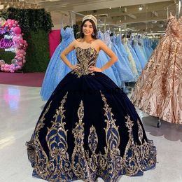 Quinceanera Dresses Neckline Sweetheart Navy Sparkly Blue Sequins Beaded Veet Prom Ball Gown Custom Made Sweet 16 Birthday Party Formal Wear