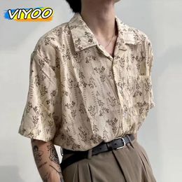 Men's Casual Shirts Japan Vintage Quick Dry Ice Silk Beach Hip Hop Summer Clothes Tops Men Fashion Harajuku Streetwear