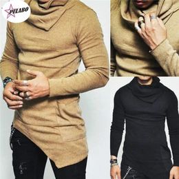 Men's Hoodies PULABO Y2k 5XL Unbalance Hem Pocket Long Sleeve Sweatshirt For Men Clothing Autumn Turtleneck Top Hood