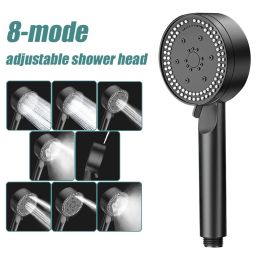 Set 8 Modes Adjustable Shower Head Highpressure Water Saving Black Showerhead Handheld Massage Showers Bathroom Accessories