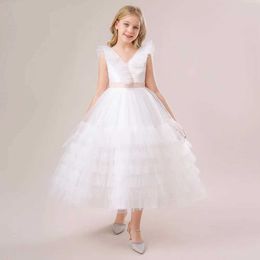 Girl's Dresses White Princess Sleeveless Fluffy Mesh Long Dress Youth Girl Graduation Dress Wedding Flower Girl Christmas Long Dress