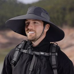 Summer Wide Brim Men Water-resistant Fisherman Hats Outdoor Hiking Fishing Breathable Bucket Hat Sun UV Protection Cap 240428