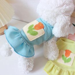 Dog Apparel Puppy Clothes Pet Flower Pocket Dress Spring Summer Thin Section Teddy Bear Kitty Waffle