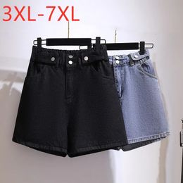 Summer Plus Size Women Jeans Shorts For Large Cotton Wide Leg Blue Pocket Denim 3XL 4XL 5XL 6XL 7XL 240420