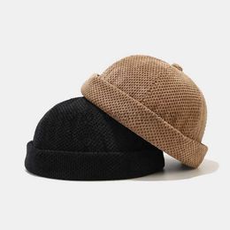 Beanie/Skull Caps Men Women Retro Dome Melon Brimless Beanie Cap Unisex Novelty Skullcap Sailor Trendy Color Elastic Panels Docker Cotton Hat d240429