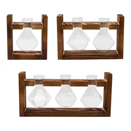 Vases Terrarium Planter Plant Holder With Wood Stand Desktop Vase For Lovers