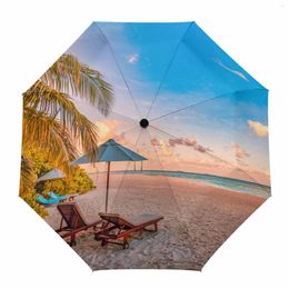 Umbrellas Summer Beach Tropical Plants Automatic Umbrella Travel Folding Portable Parasol Windproof