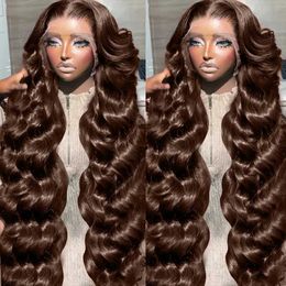 Synthetic Wigs 30 36 inches 250 density chocolate brown body wave 13x4 lace front human hair wig Brazilian colored 13x6 female Q240427