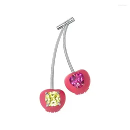 Stud Earrings Long Handled Cherry Invisible Inlaid Multi-color Zircon Earring Fashionable Niche Fruit Small And Cute Exquisite Jewelry