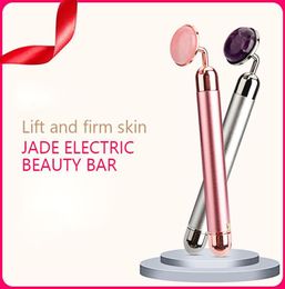 Electric Vibrating Natural Rose Quartz Jade Roller Facial Massager for Face Lifting Slim Jade Stone Massage Skincare Beauty Tool7113646